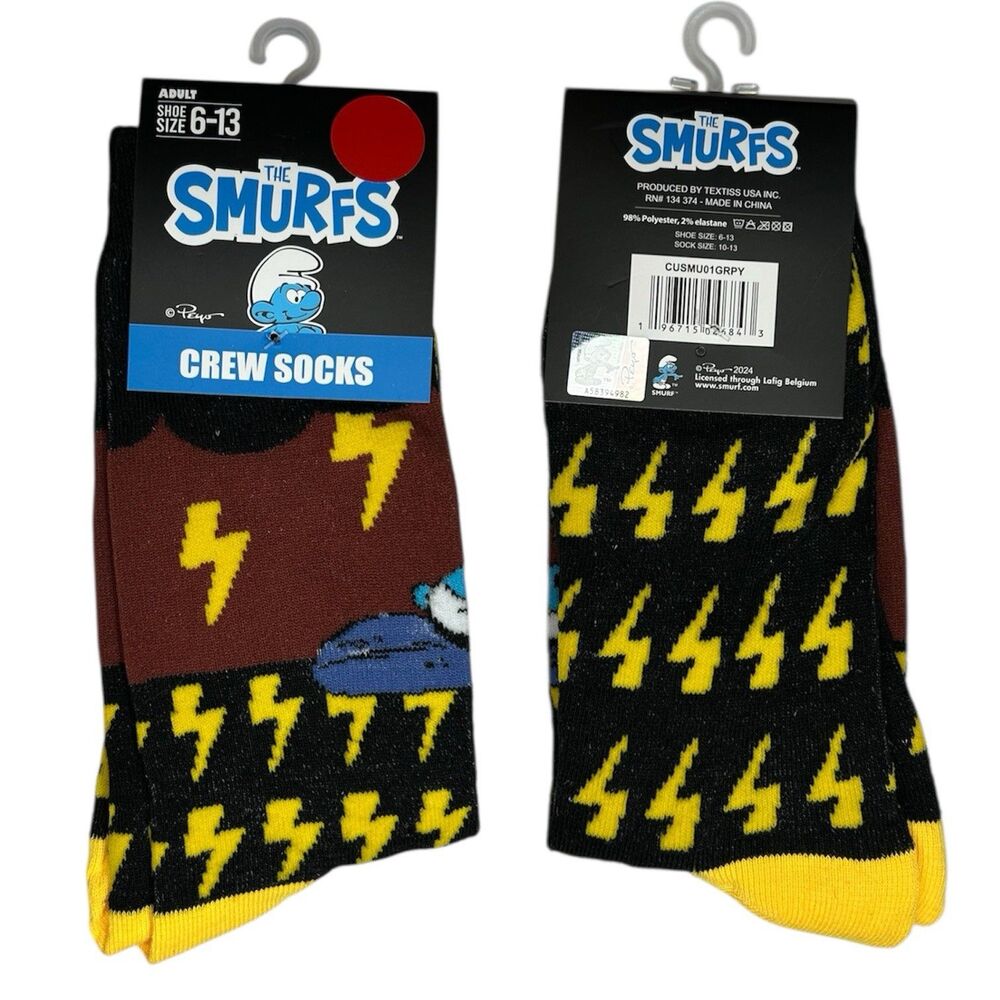 1x Smurf Novelty Crew Socks Adult Set Size 6-13